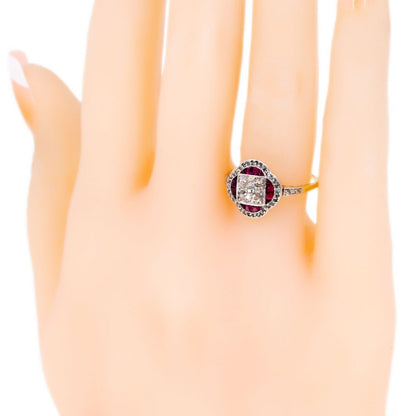Antique Art Deco Ruby and Diamond Cluster Ring
