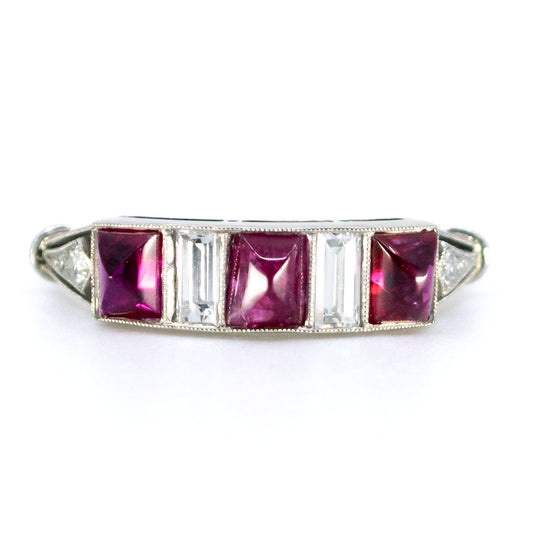 Art Deco Style Ruby and Diamond Platinum Ring