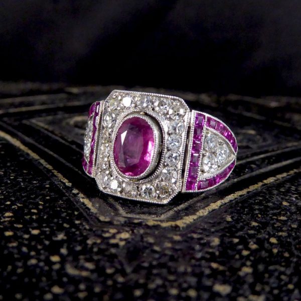 Antique Art Deco Ruby and Diamond Ring in Platinum