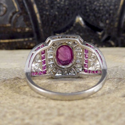 Antique Art Deco Ruby and Diamond Ring in Platinum