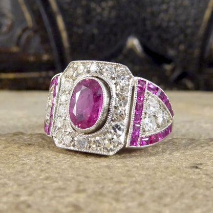Antique Art Deco Ruby and Diamond Ring in Platinum