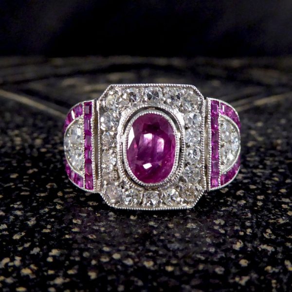Antique Art Deco Ruby and Diamond Ring in Platinum