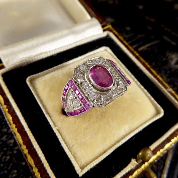 Antique Art Deco Ruby and Diamond Ring in Platinum