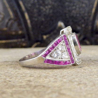 Antique Art Deco Ruby and Diamond Ring in Platinum