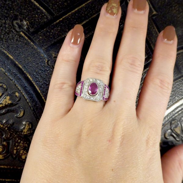 Antique Art Deco Ruby and Diamond Ring in Platinum