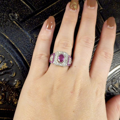 Antique Art Deco Ruby and Diamond Ring in Platinum