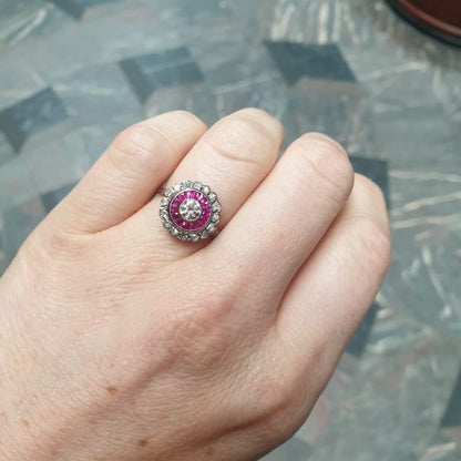 Antique Art Deco Ruby and Diamond Target Ring
