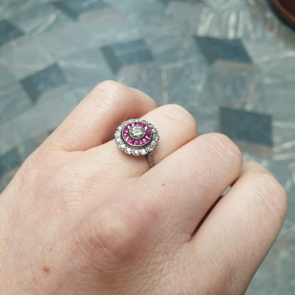 Antique Art Deco Ruby and Diamond Target Ring