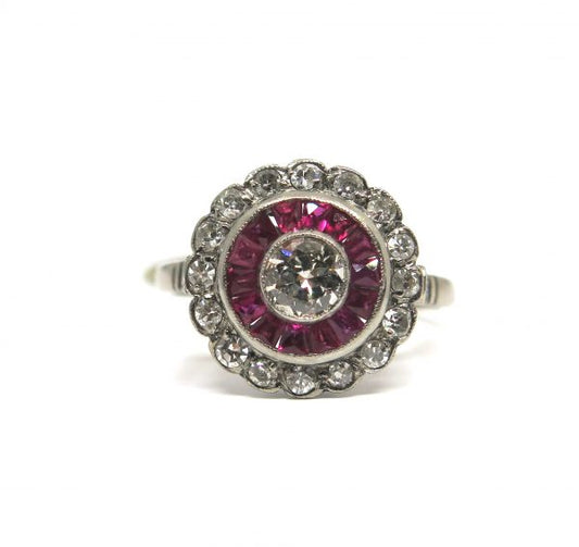 Antique Art Deco Ruby and Diamond Target Ring