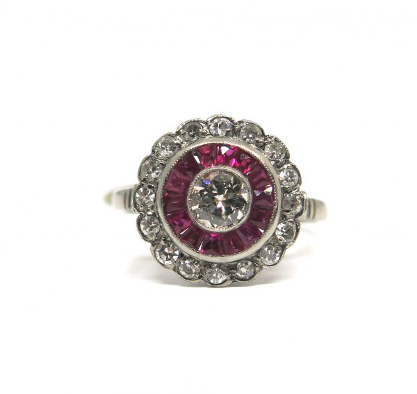 Antique Art Deco Ruby and Diamond Target Ring