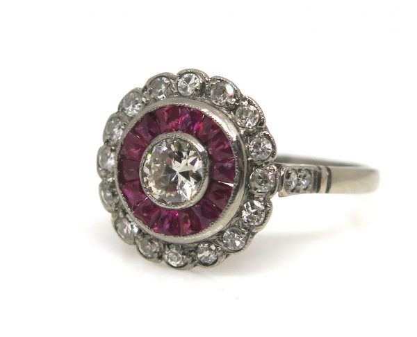 Antique Art Deco Ruby and Diamond Target Ring