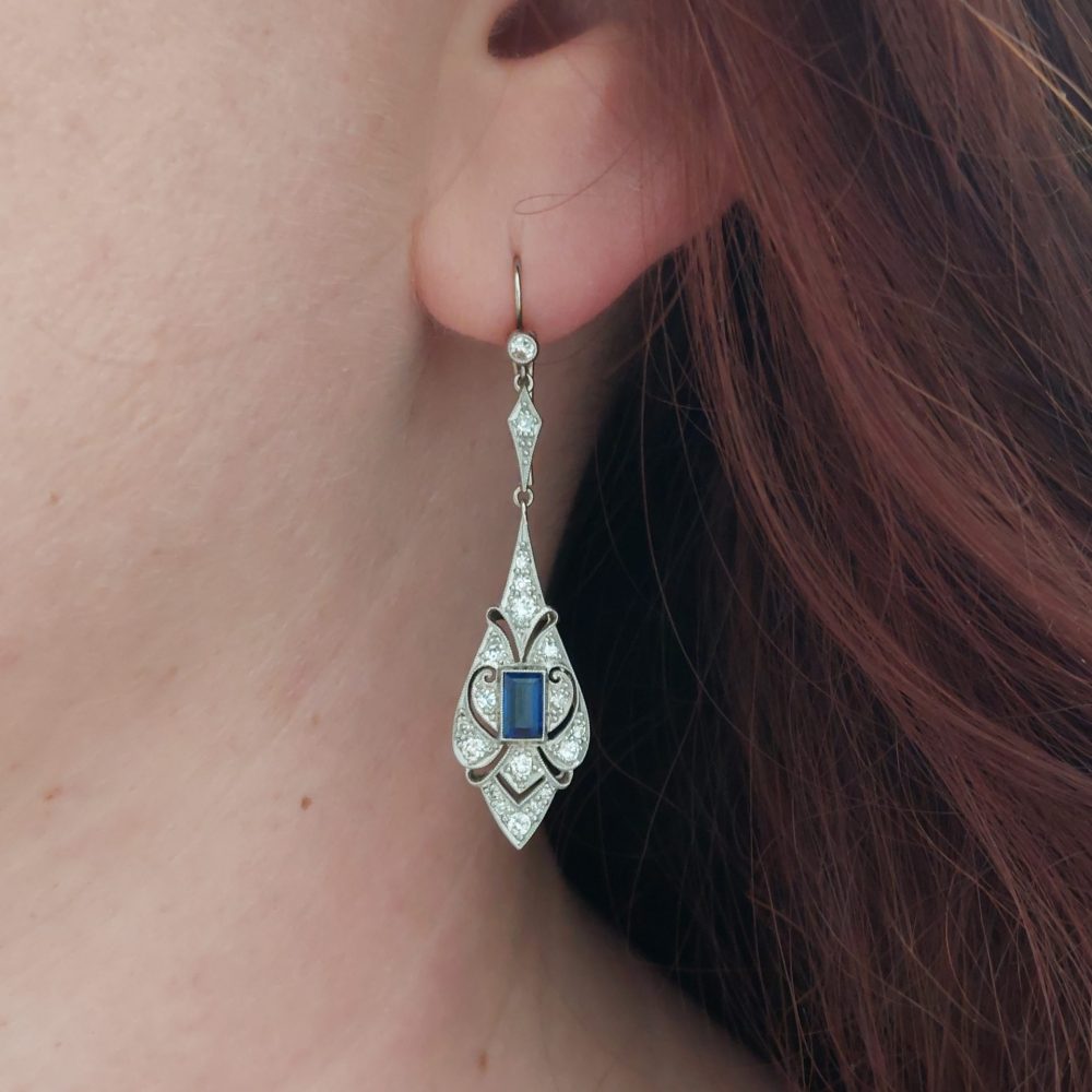 Antique Art Deco Sapphire & Diamond Earrings