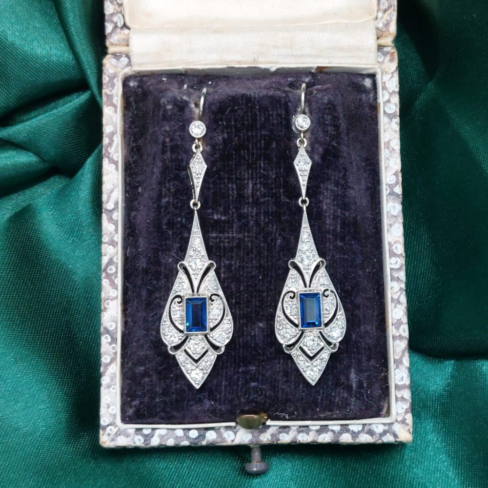 Antique Art Deco Sapphire & Diamond Earrings
