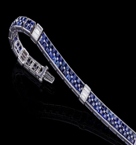 Antique Art Deco Sapphire Diamond Platinum Bracelet