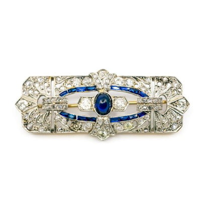 Antique Art Deco Sapphire Diamond Platinum Brooch