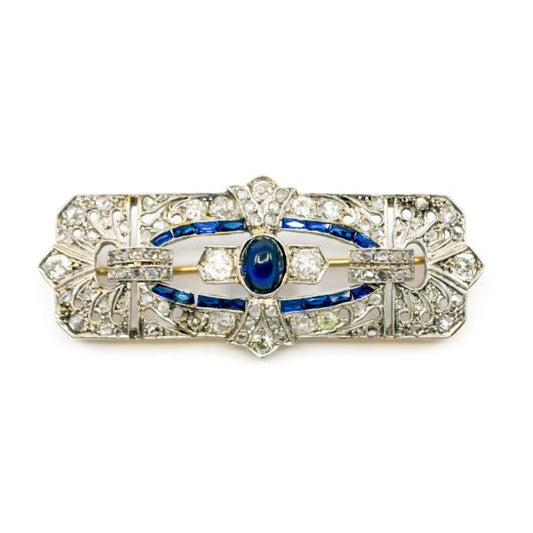 Antique Art Deco Sapphire Diamond Platinum Brooch