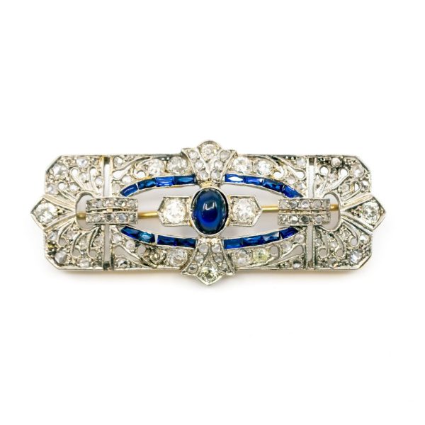 Antique Art Deco Sapphire Diamond Platinum Brooch