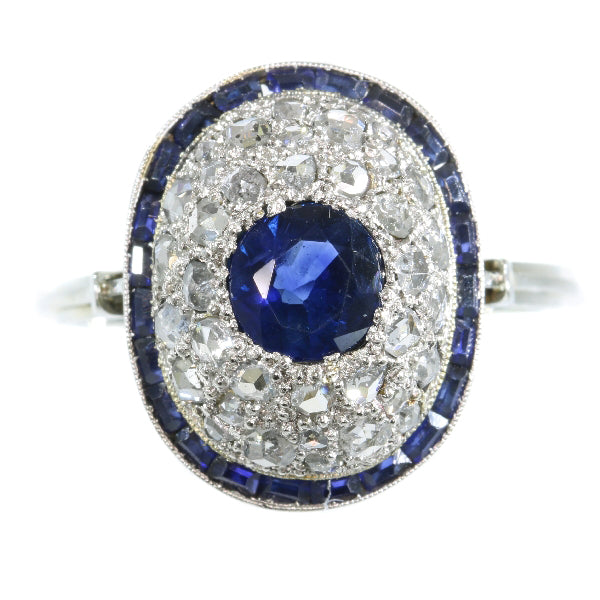 Antique Art Deco Sapphire Diamond Target Ring