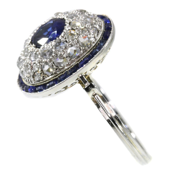 Antique Art Deco Sapphire Diamond Target Ring
