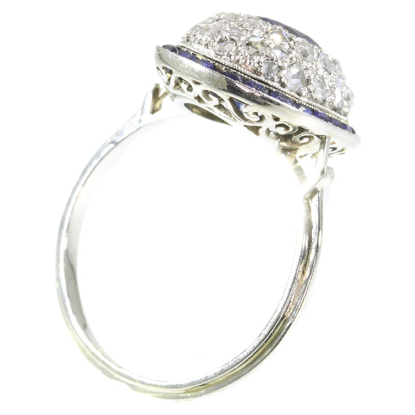 Antique Art Deco Sapphire Diamond Target Ring