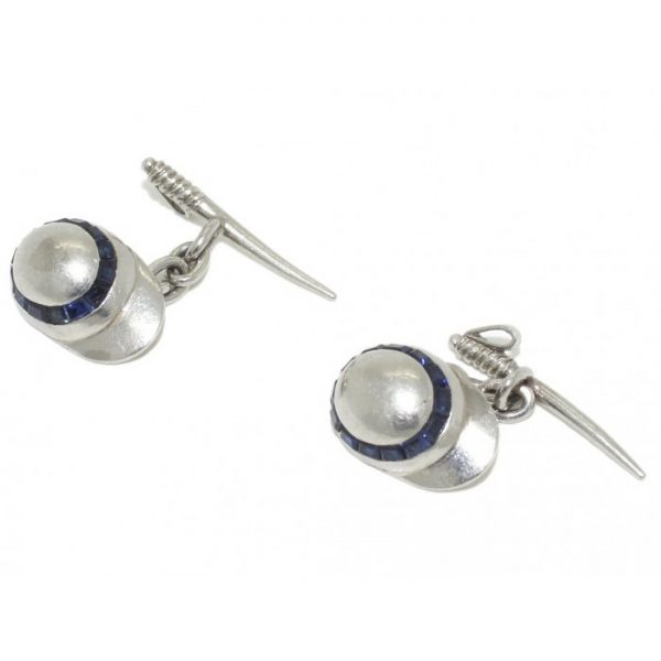 Antique Art Deco Sapphire & Platinum Jockey Cufflinks