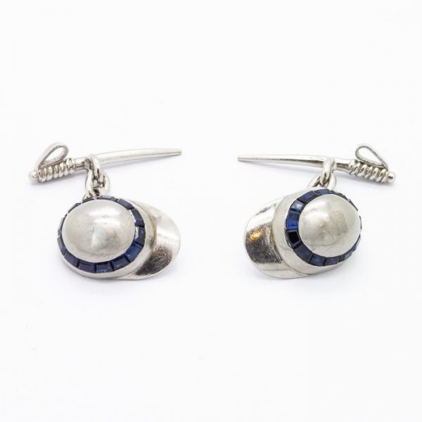 Antique Art Deco Sapphire & Platinum Jockey Cufflinks