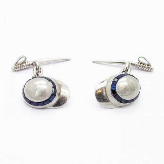 Antique Art Deco Sapphire & Platinum Jockey Cufflinks