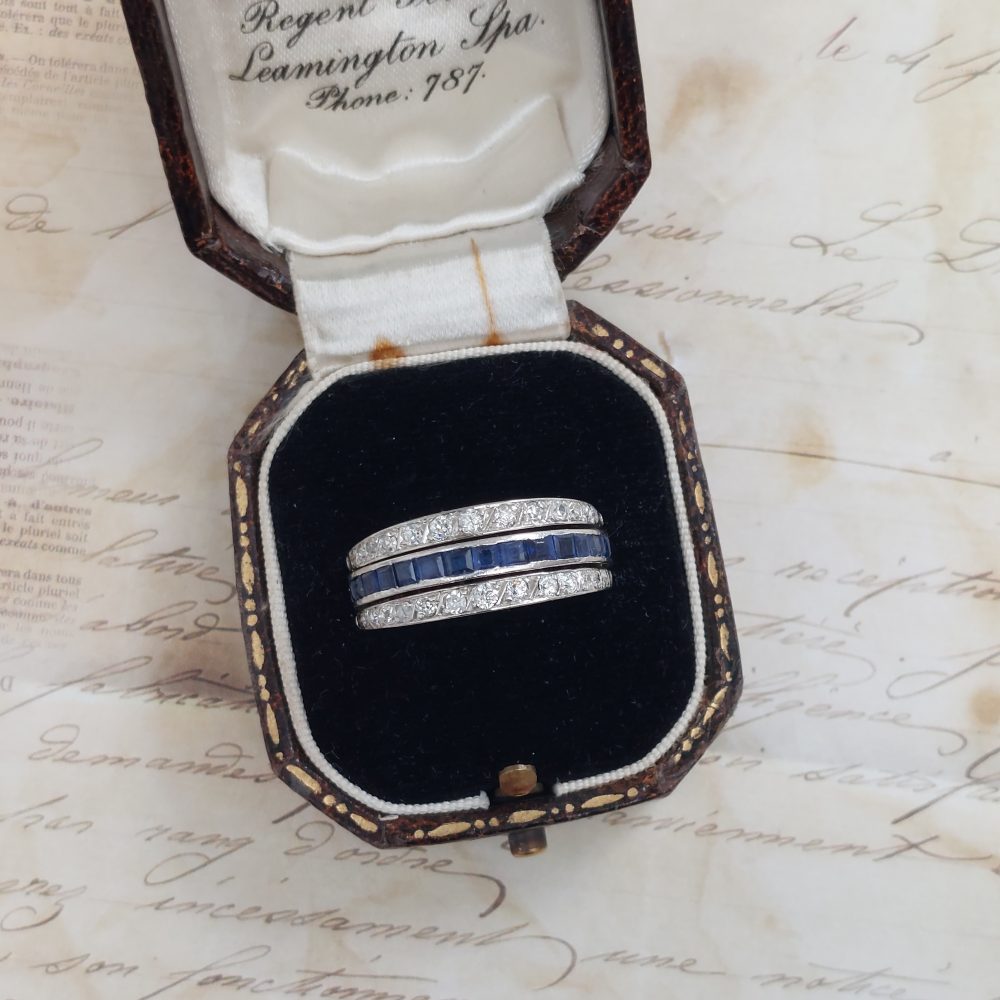 Antique Art Deco Sapphire Ruby and Diamond Swivel Eternity Ring