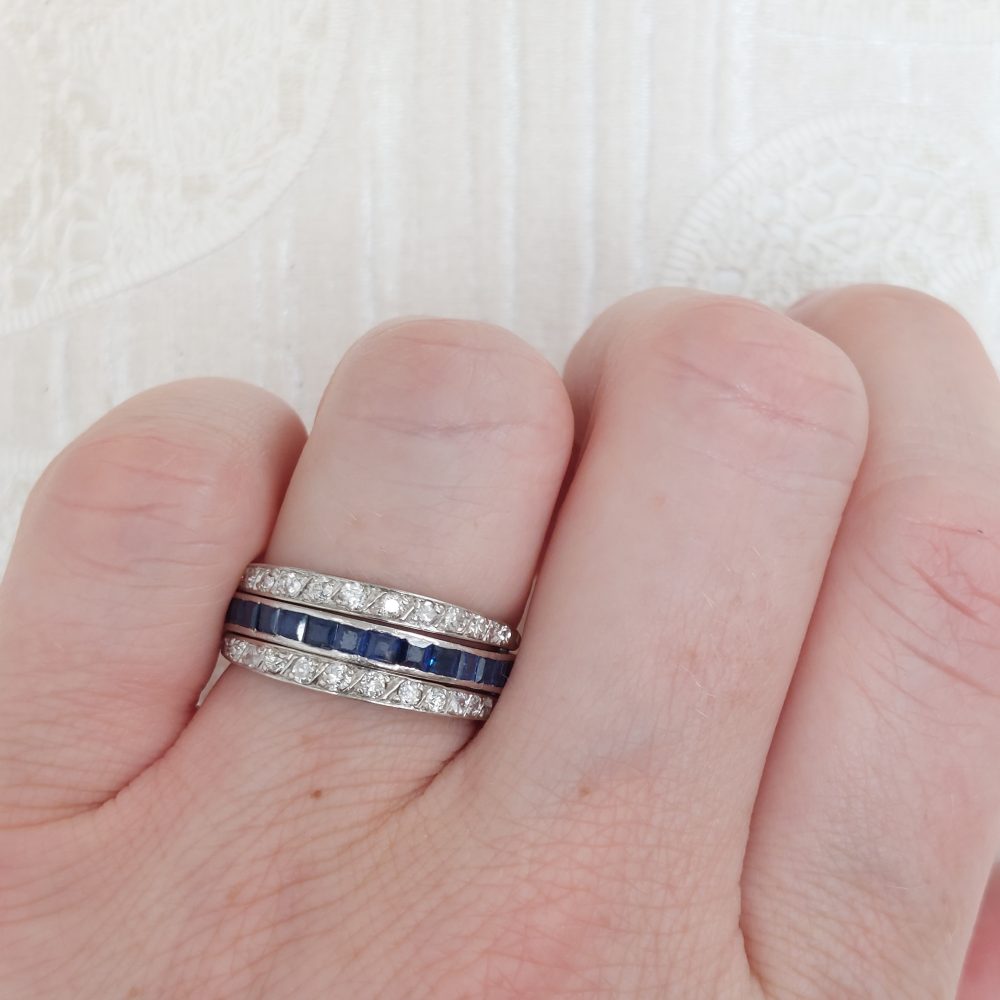 Antique Art Deco Sapphire Ruby and Diamond Swivel Eternity Ring