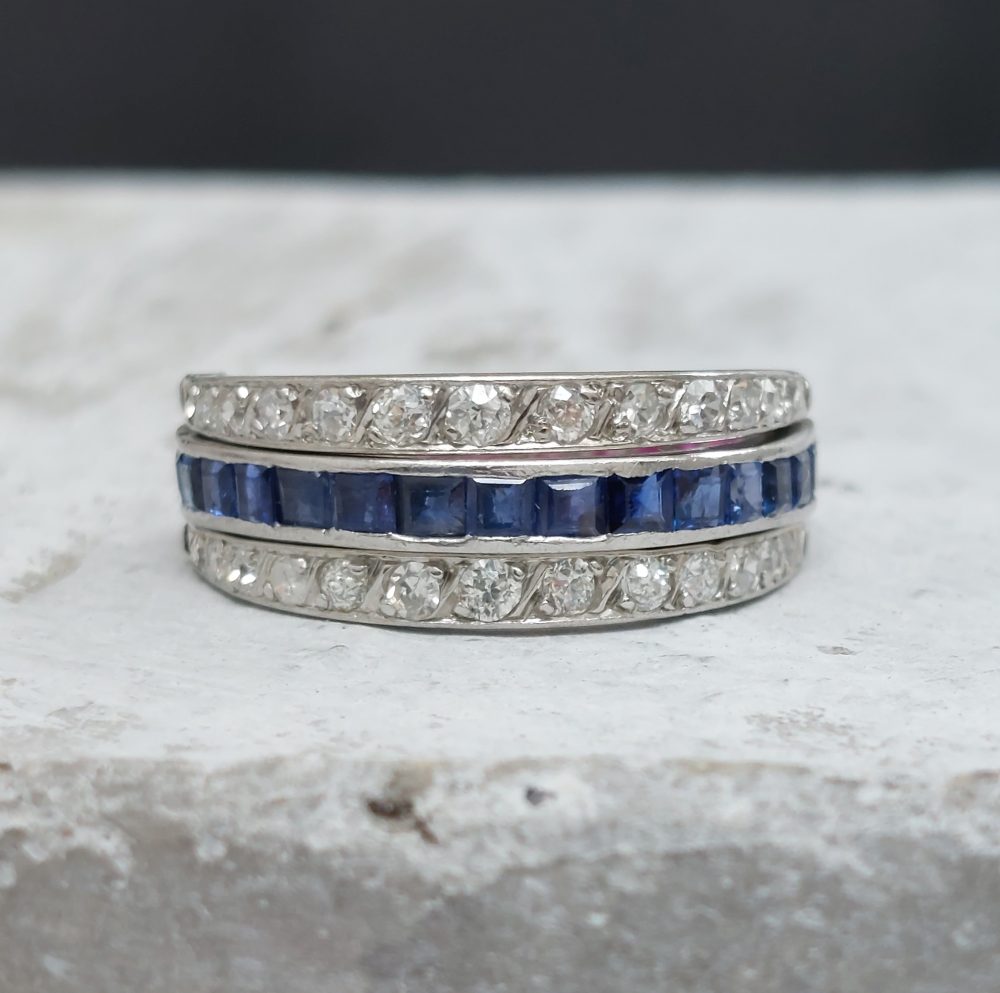 Antique Art Deco Sapphire Ruby and Diamond Swivel Eternity Ring