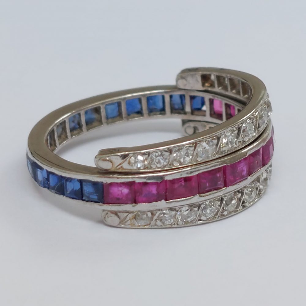 Antique Art Deco Sapphire Ruby and Diamond Swivel Eternity Ring
