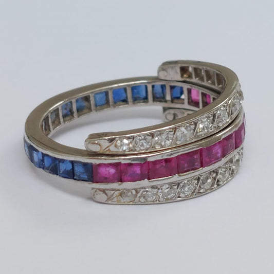 Antique Art Deco Sapphire Ruby and Diamond Swivel Eternity Ring