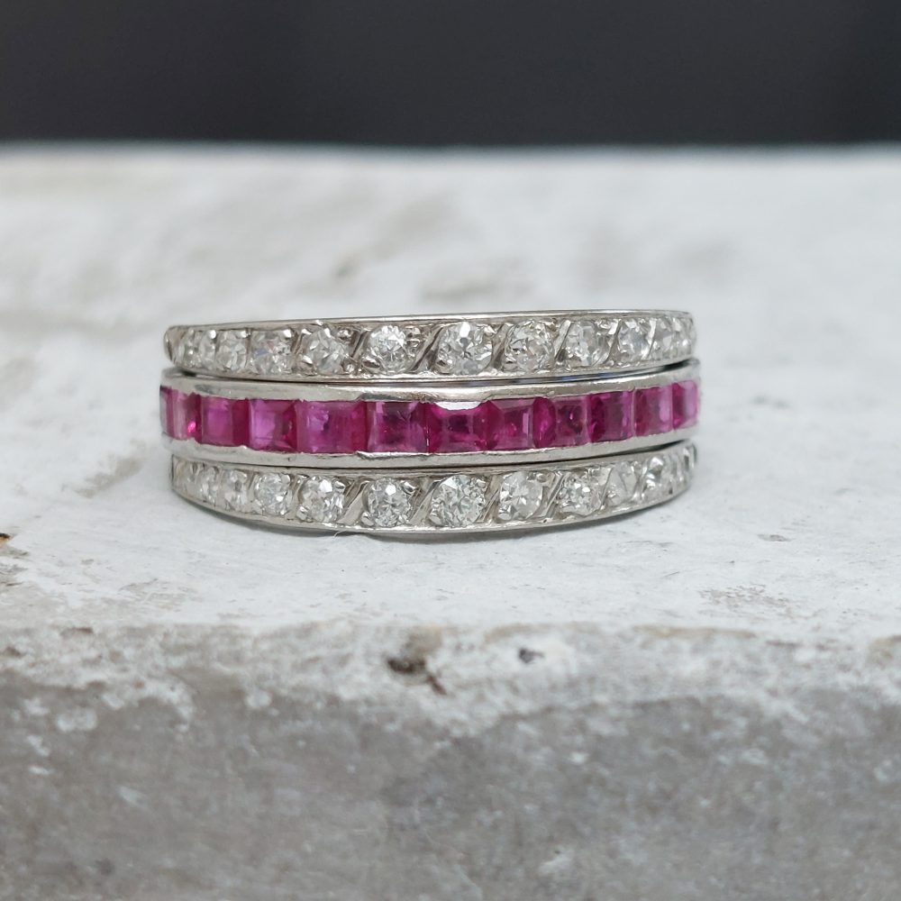 Antique Art Deco Sapphire Ruby and Diamond Swivel Eternity Ring