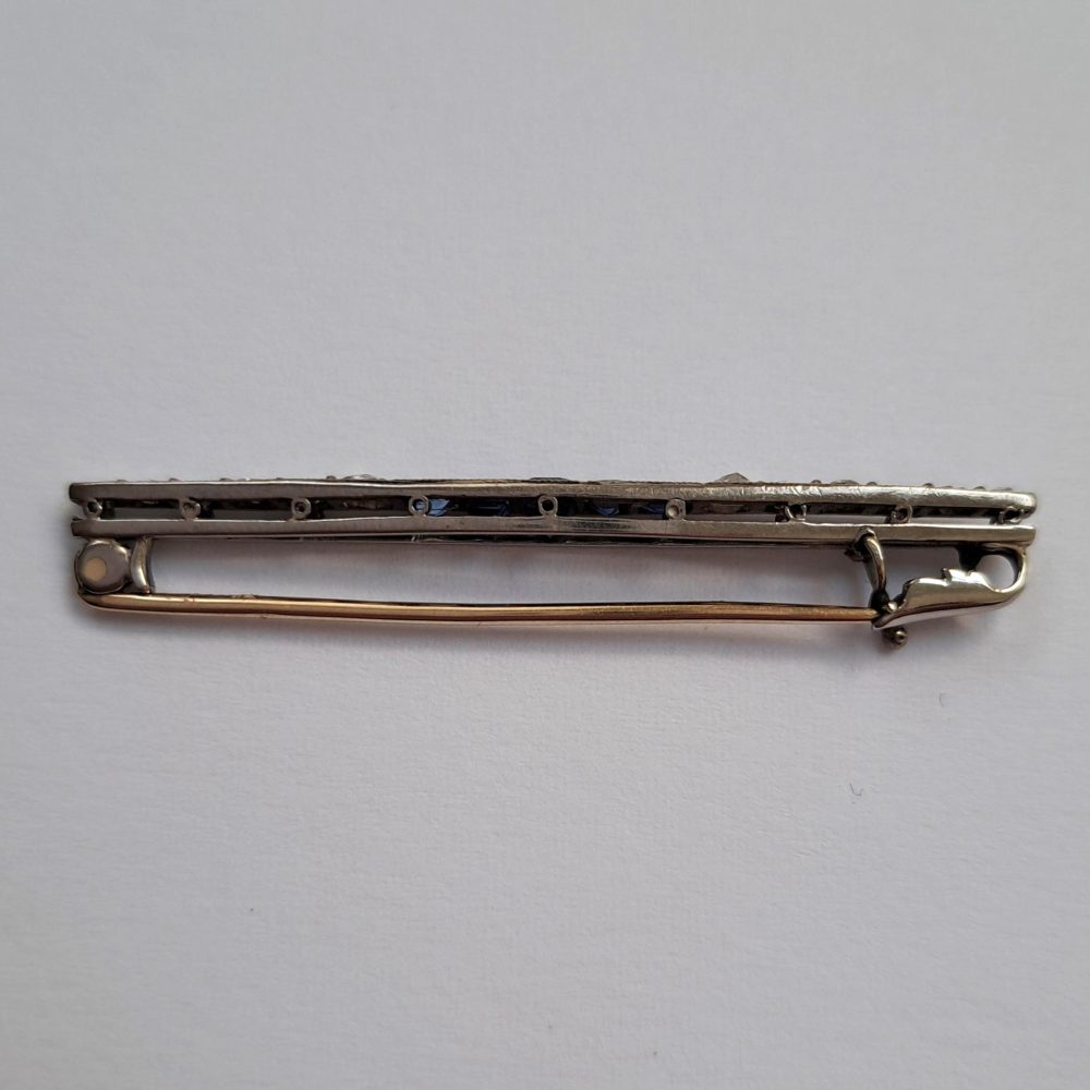 Antique Art Deco Sapphire and Diamond Bar Brooch