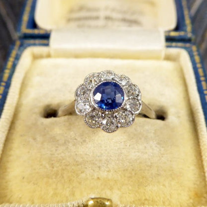 Antique Art Deco Sapphire and Diamond Cluster ring