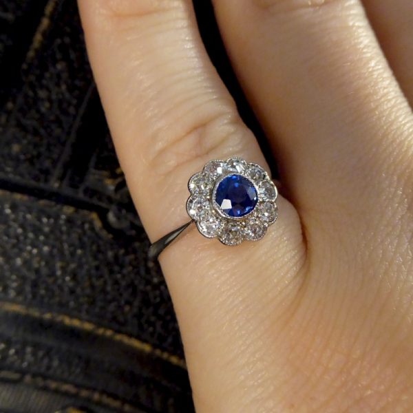 Antique Art Deco Sapphire and Diamond Cluster ring