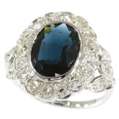 Antique Art Deco Style Sapphire Old Brilliant Cut Diamond Ring