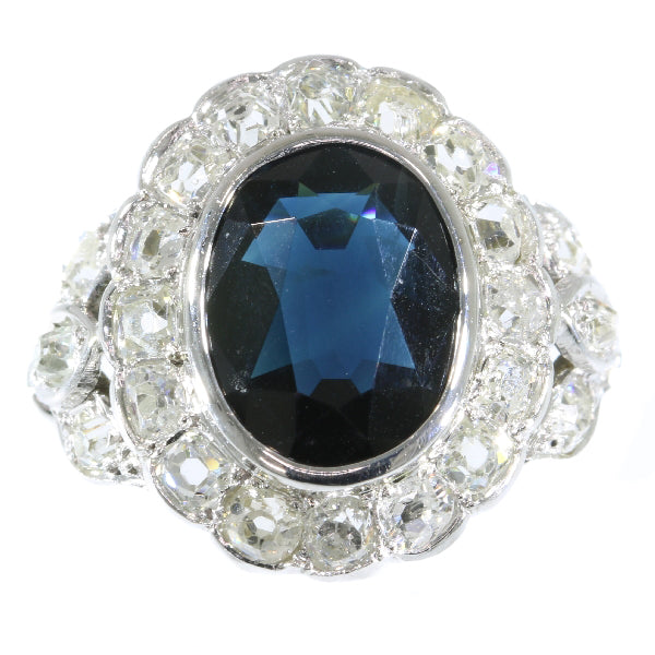 Antique Art Deco Style Sapphire Old Brilliant Cut Diamond Ring