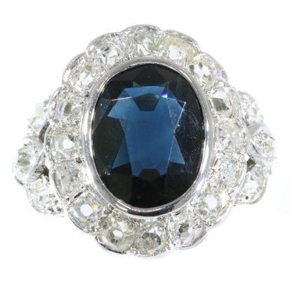 Antique Art Deco Style Sapphire Old Brilliant Cut Diamond Ring