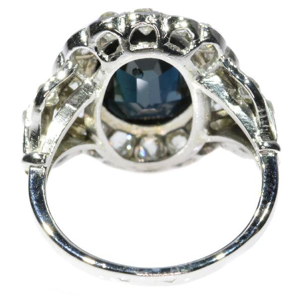 Antique Art Deco Style Sapphire Old Brilliant Cut Diamond Ring