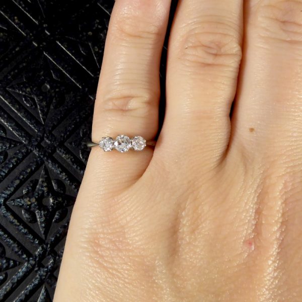 Antique Art Deco Three Stone 0.65ct Diamond Ring