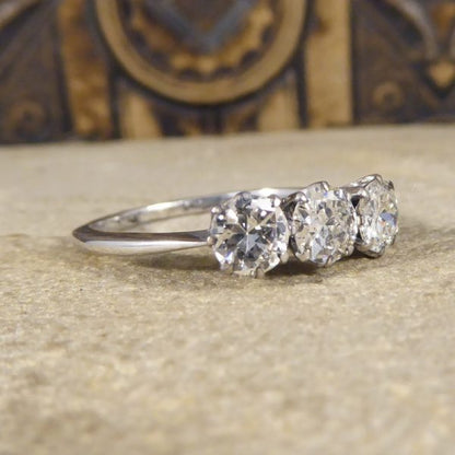 Antique Art Deco Three Stone Diamond Engagement Ring, 1.20 carats