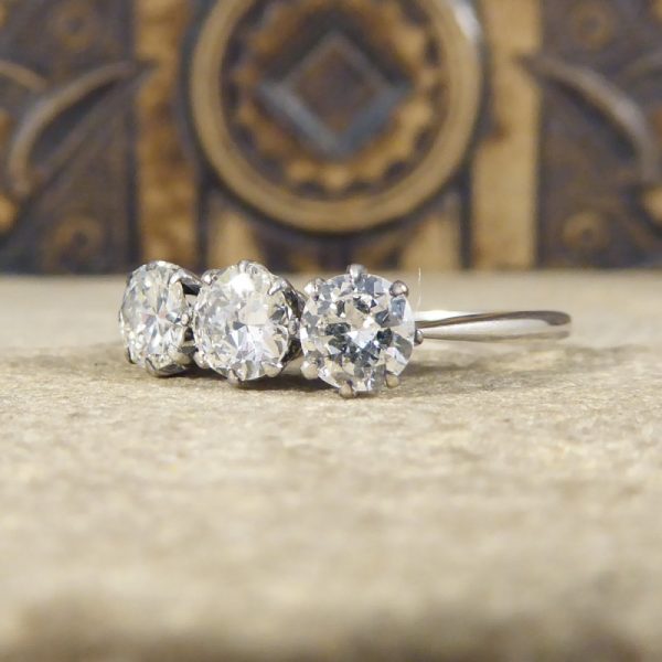 Antique Art Deco Three Stone Diamond Engagement Ring, 1.20 carats