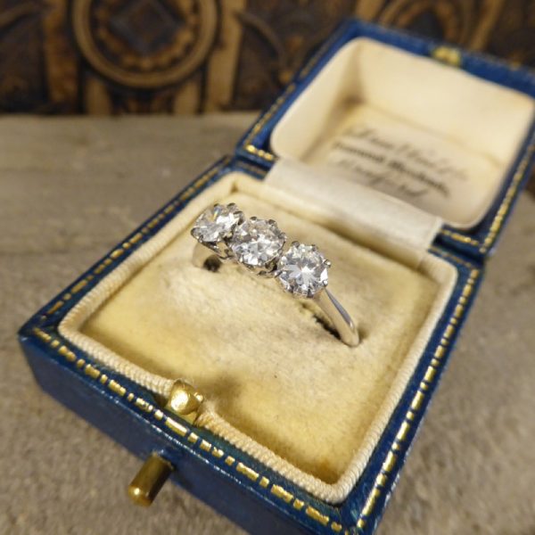 Antique Art Deco Three Stone Diamond Engagement Ring, 1.20 carats