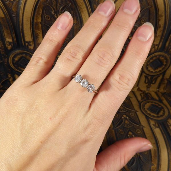 Antique Art Deco Three Stone Diamond Engagement Ring, 1.20 carats