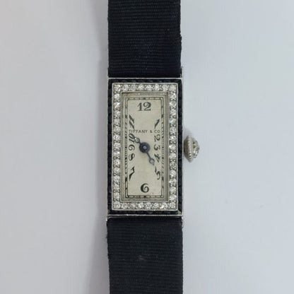 Antique Art Deco Tiffany Diamond and Onyx Ladies Cocktail Watch