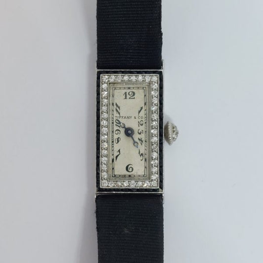 Antique Art Deco Tiffany Diamond and Onyx Ladies Cocktail Watch
