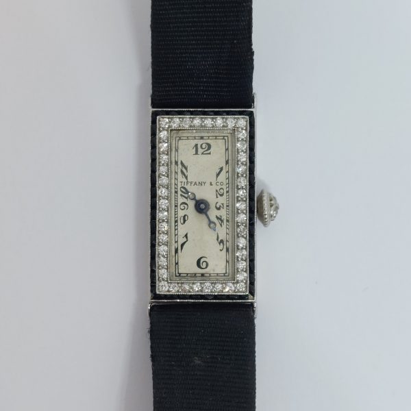 Antique Art Deco Tiffany Diamond and Onyx Ladies Cocktail Watch