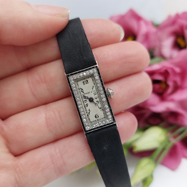 Antique Art Deco Tiffany Diamond and Onyx Ladies Cocktail Watch