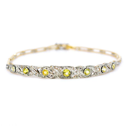 Antique Art Deco Yellow Sapphire and Diamond Bracelet